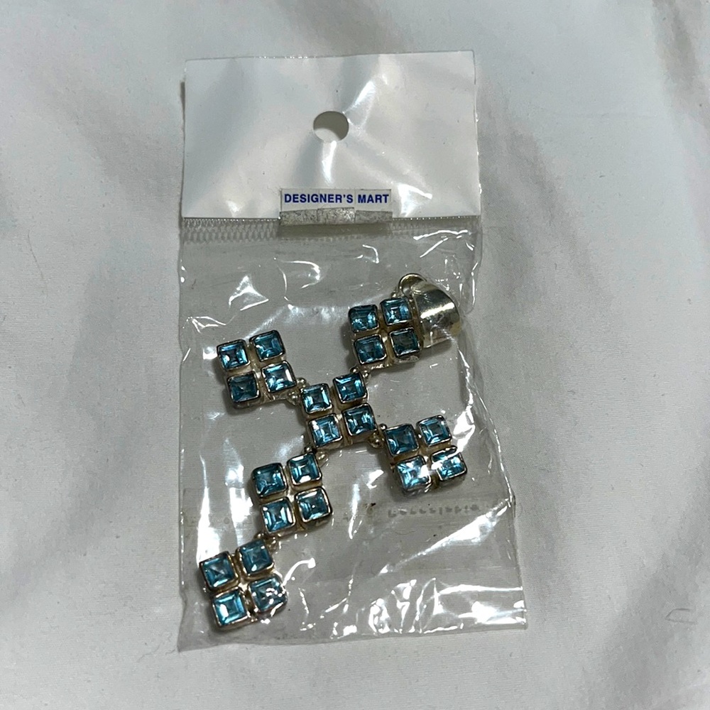 Silver Blue Cross Necklace Accessory For Women